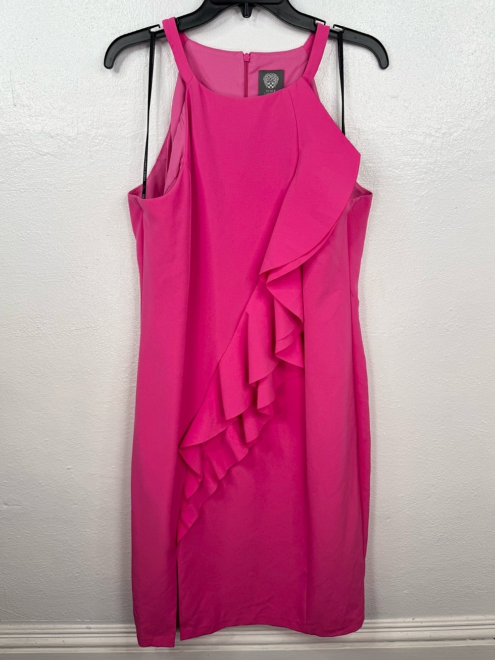 Vince Camuto Dress Womens Size 16 Fuchsia Pink Ruffle Sheath Cocktail Sleeveless